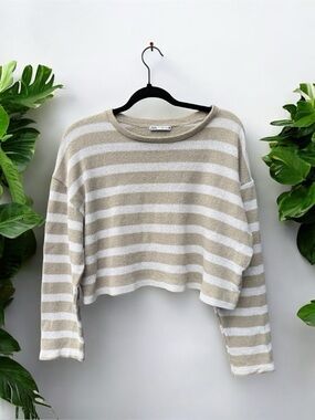 Zara Striped Knit Cropped Sweater Medium